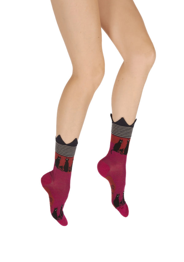 CHAUSSETTES FEMME EN LAINE MOTIF CHATS
