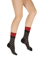 CHAUSSETTES FEMME EN LAINE MÉRINOS À POIS NOIR ET IVOIRE
