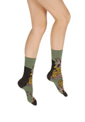 CHAUSSETTES FEMME EN COTON MOTIF FEUILLES D’OR