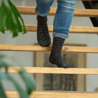FFL01 Chaussettes pailletées en coton peigné Léopard - Noir - Femme