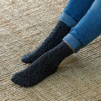 FFL01 Chaussettes pailletées en coton peigné Léopard - Noir - Femme