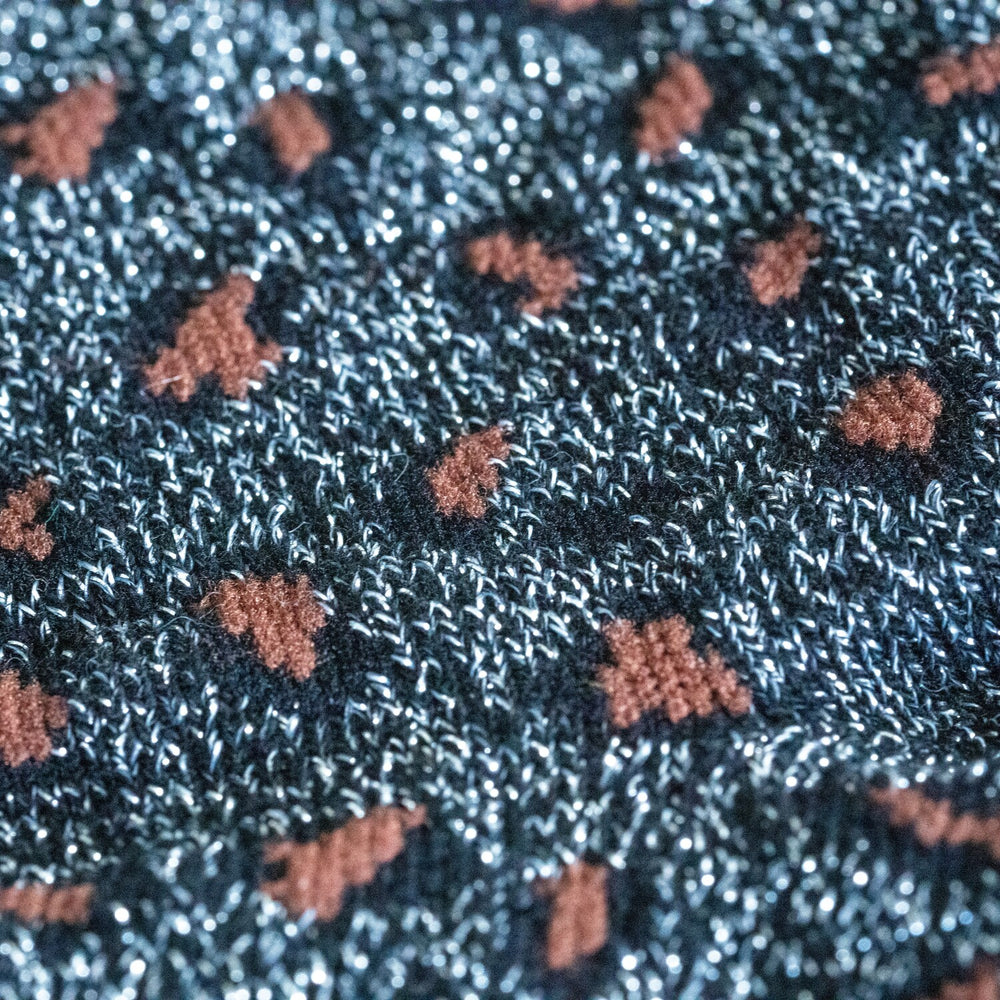 FFL01 Chaussettes pailletées en coton peigné Léopard - Noir - Femme
