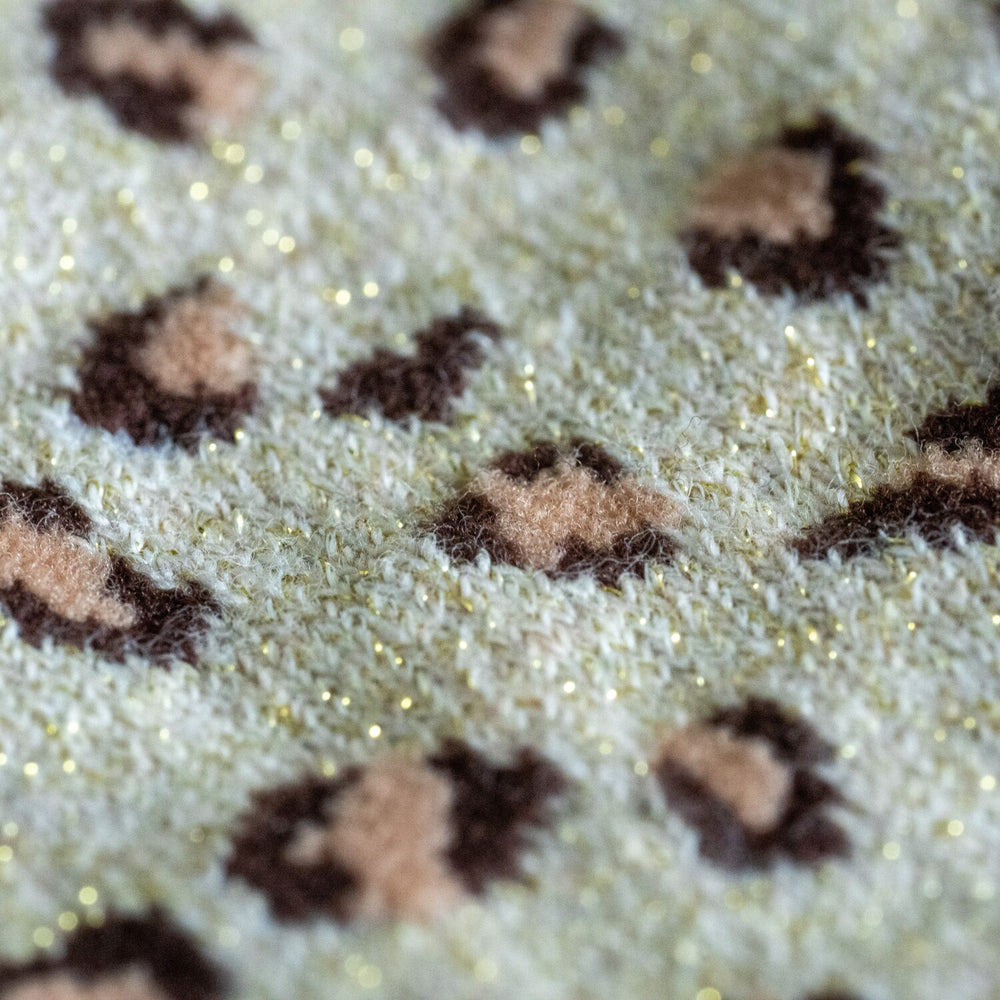 FFL03 Chaussette pailletées en coton peigné Léopard- Femme