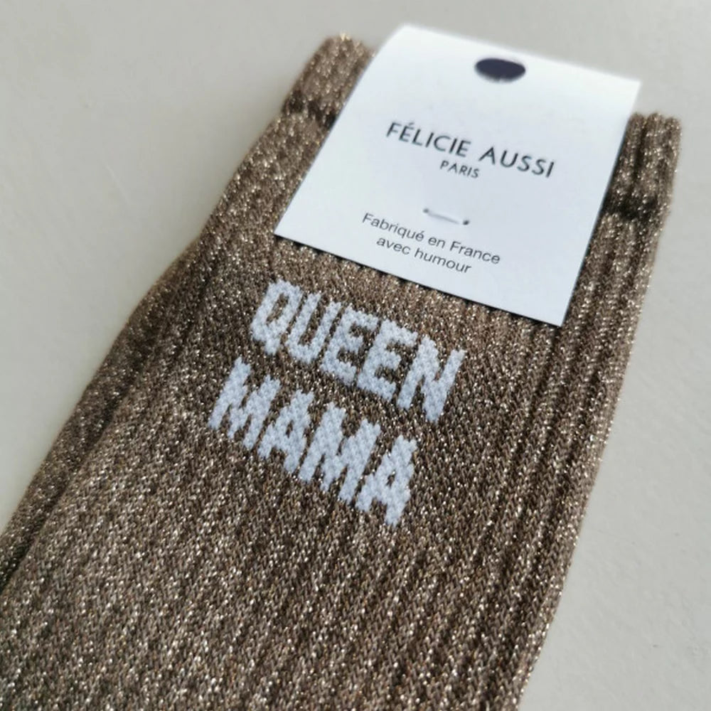 QUEEN MAMA - Chaussettes paillettes marron