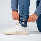 CMH01 Chaussettes en coton peigné Mi-hautes - Marine, rayé blanc
