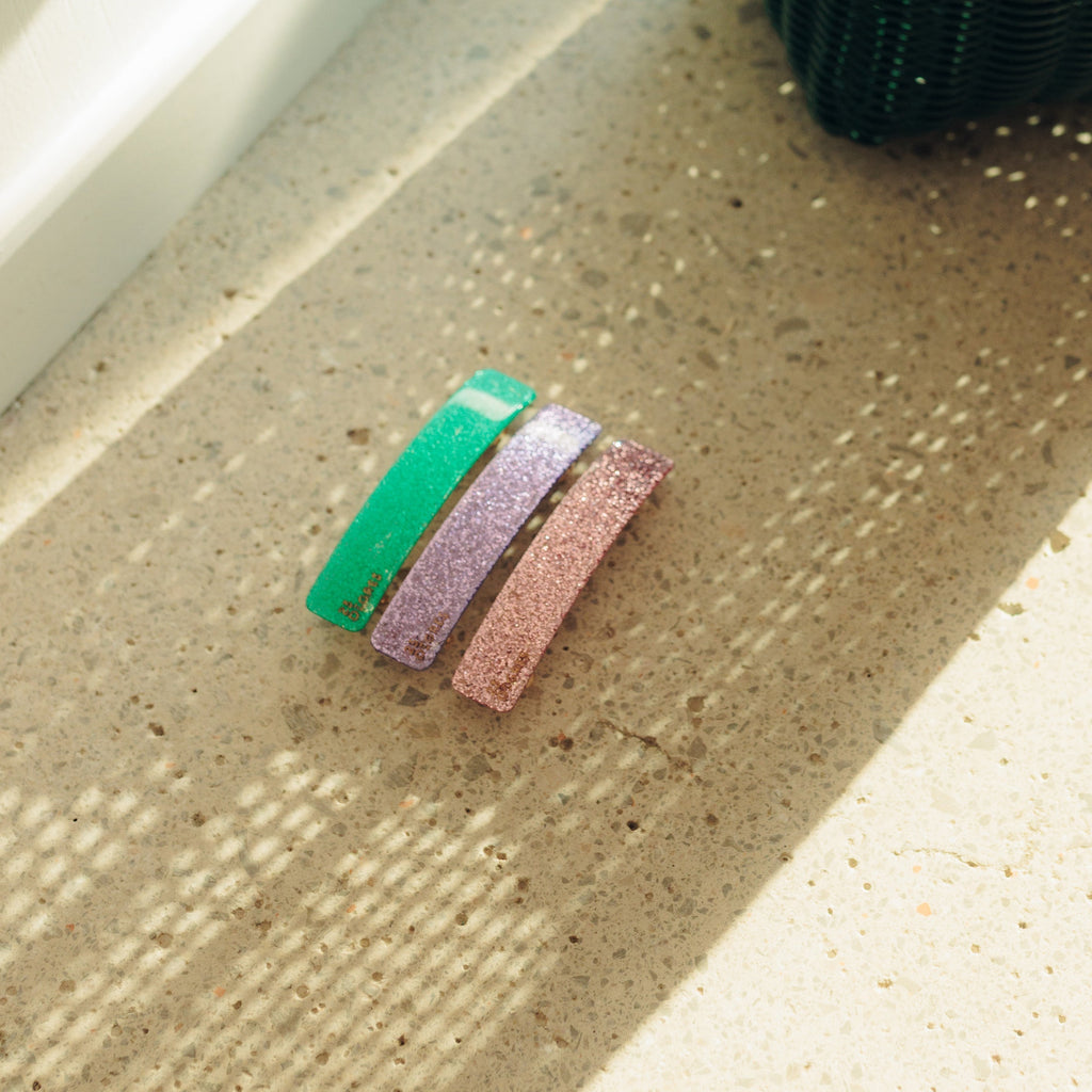 Barrette PAILLETTES TURQUOISE - clic-clac 9 cm