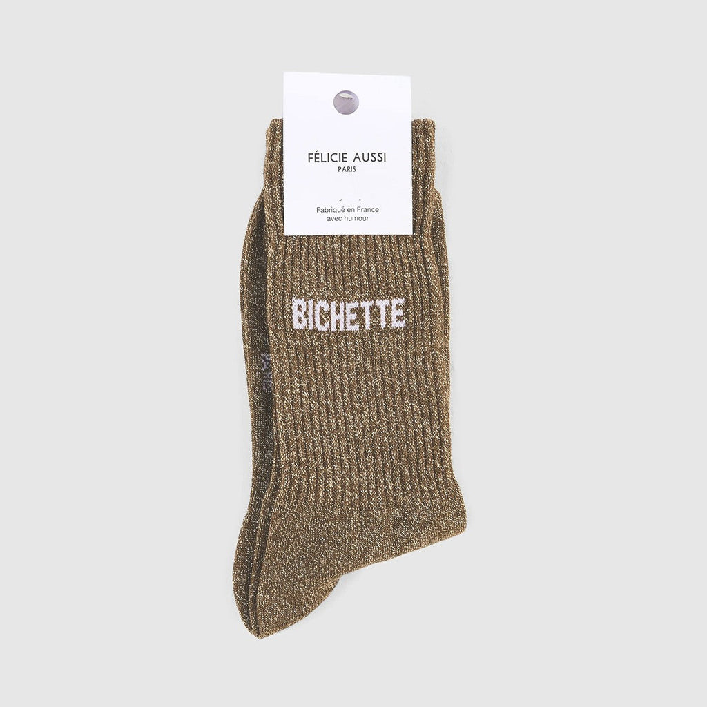 Bichette - Chaussettes pailletés Marron
