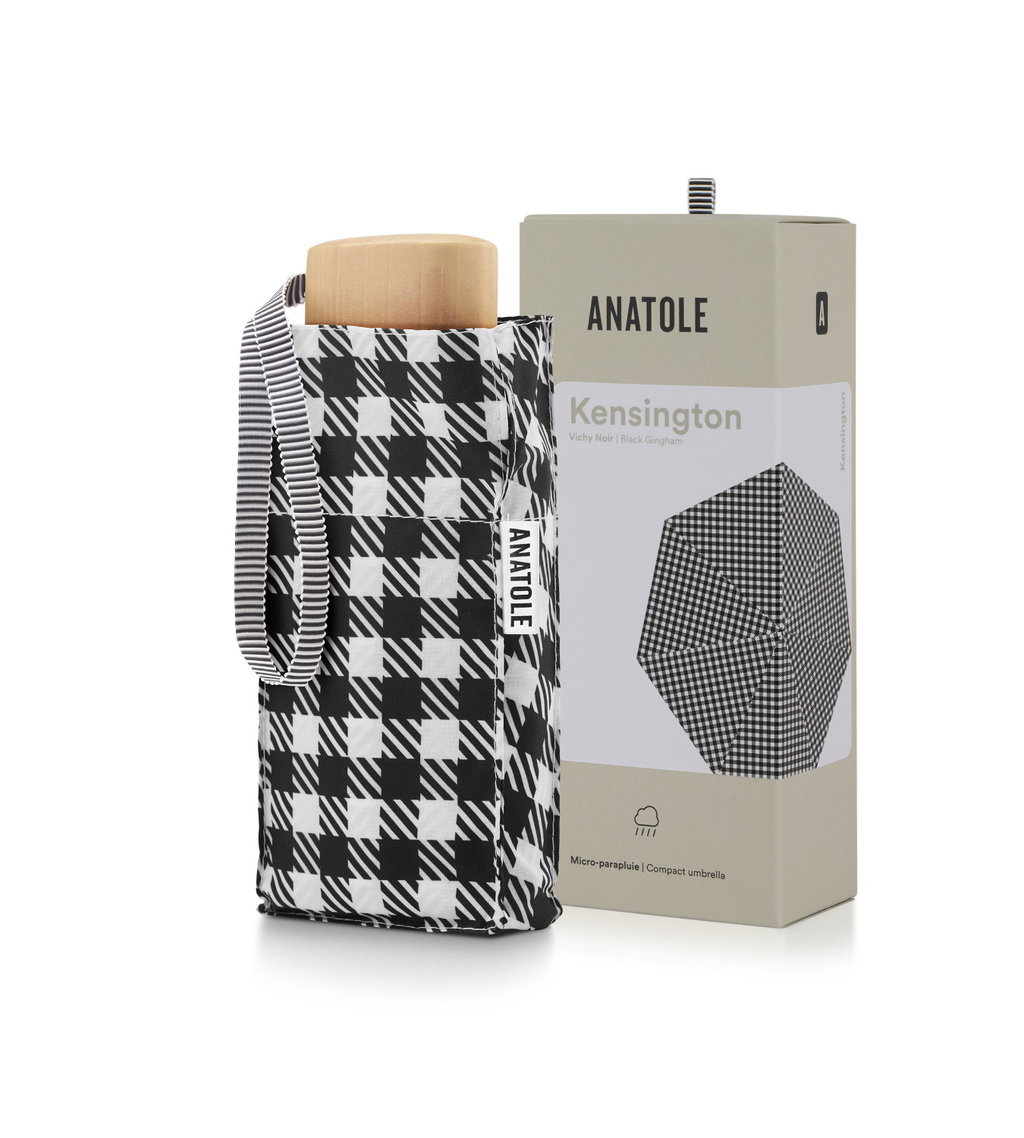 Kensington - Mini parapluie carreaux vichy noir – micro & solide