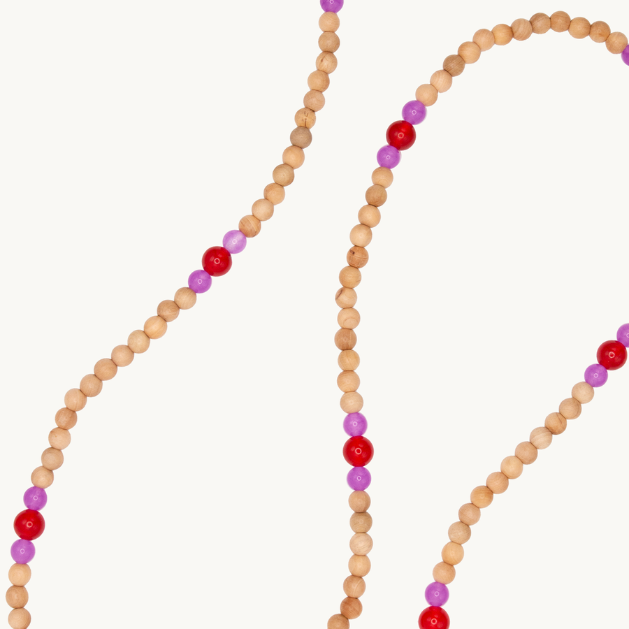 Bandouliere Arielle - Perles de bois Rose Rouge