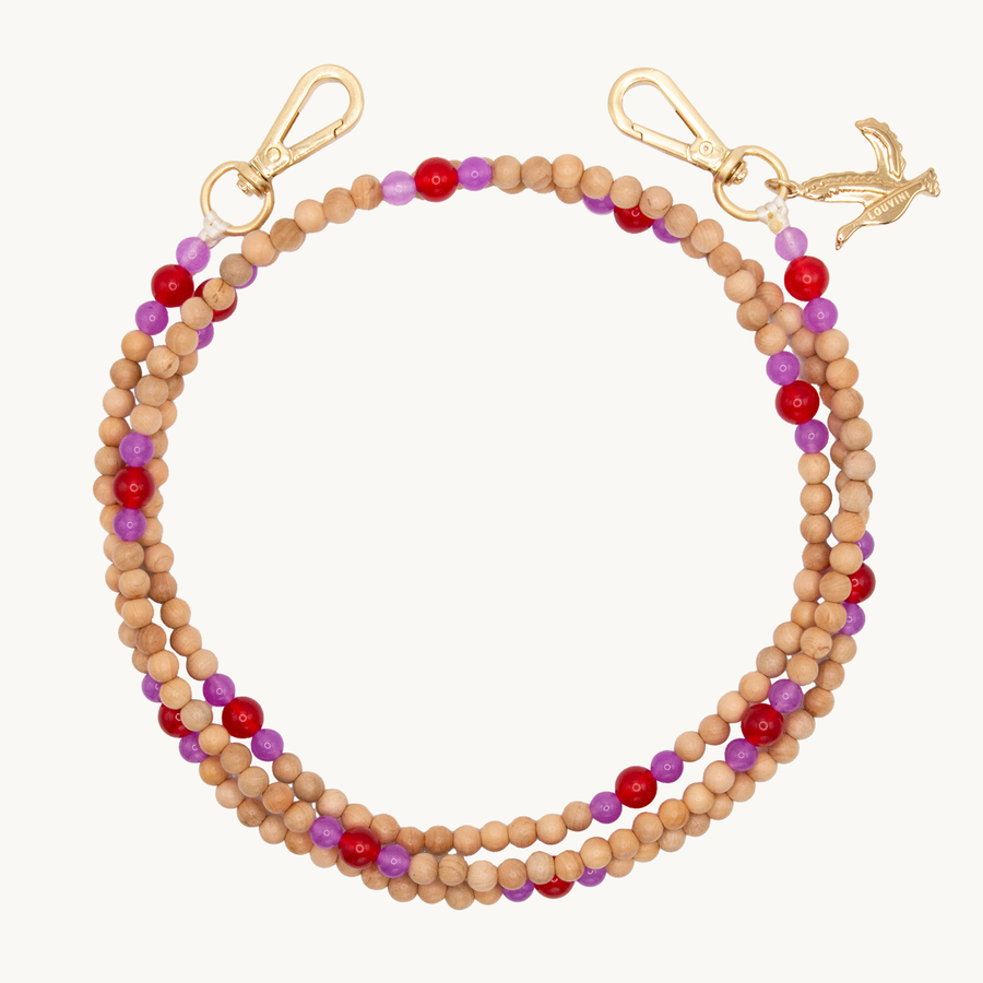 Bandouliere Arielle - Perles de bois Rose Rouge