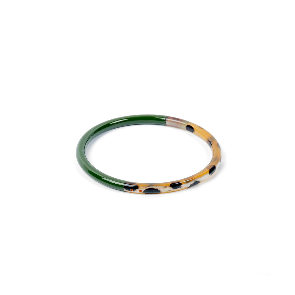 Joe Fin à l'unité - Léopard & Kaki - bracelet en corne bicolore