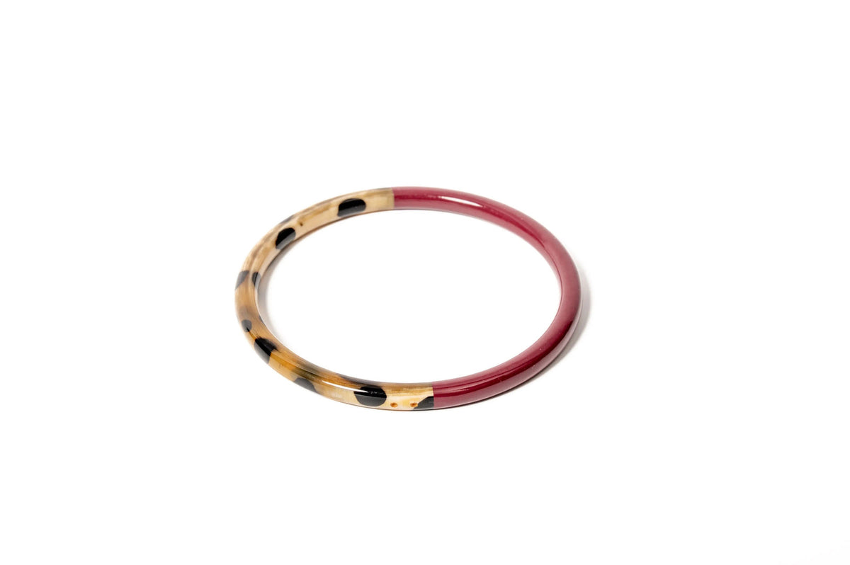 Joe Fin à l'unité - Léopard & Bordeaux - bracelet en corne bicolore