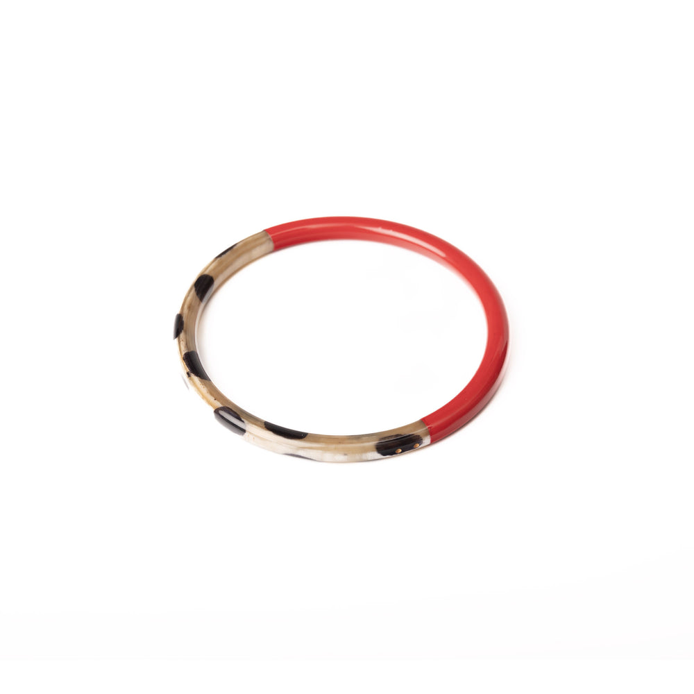 Joe Fin à l'unité - Léopard & Rouge - bracelet en corne bicolore