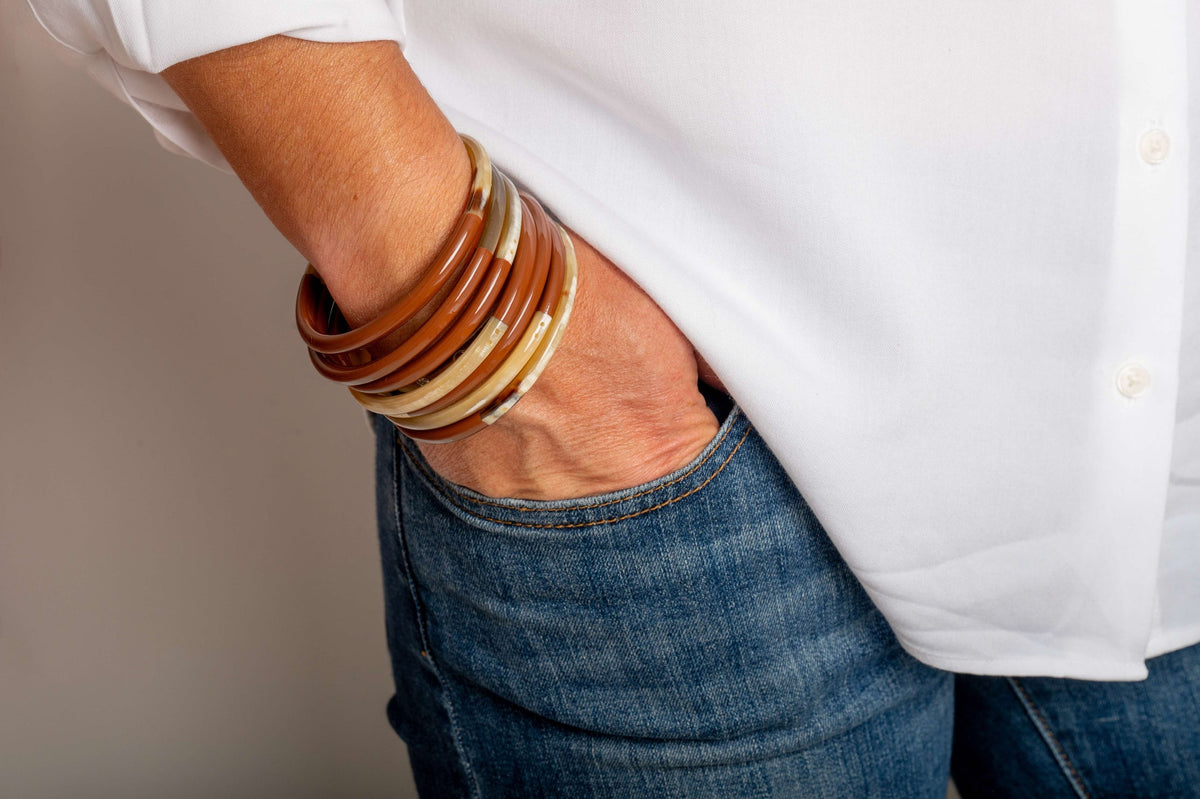 Joe Fin à l'unité - Chocolat - bracelet en corne bicolore