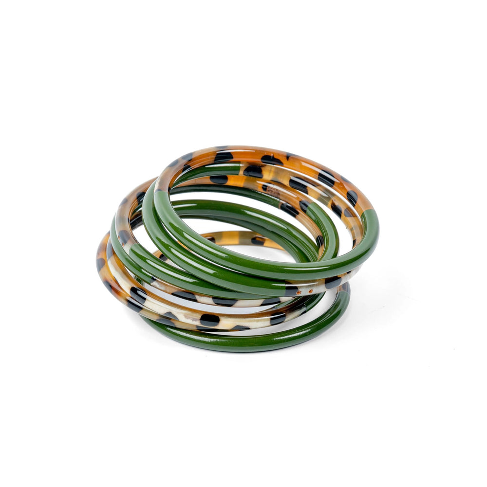 Joe Fin à l'unité - Léopard & Kaki - bracelet en corne bicolore