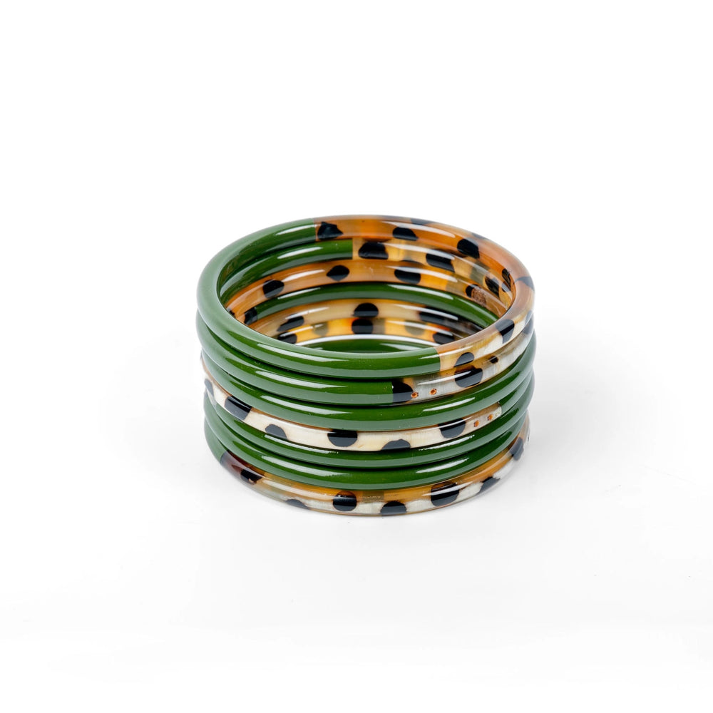 Joe Fin à l'unité - Léopard & Kaki - bracelet en corne bicolore