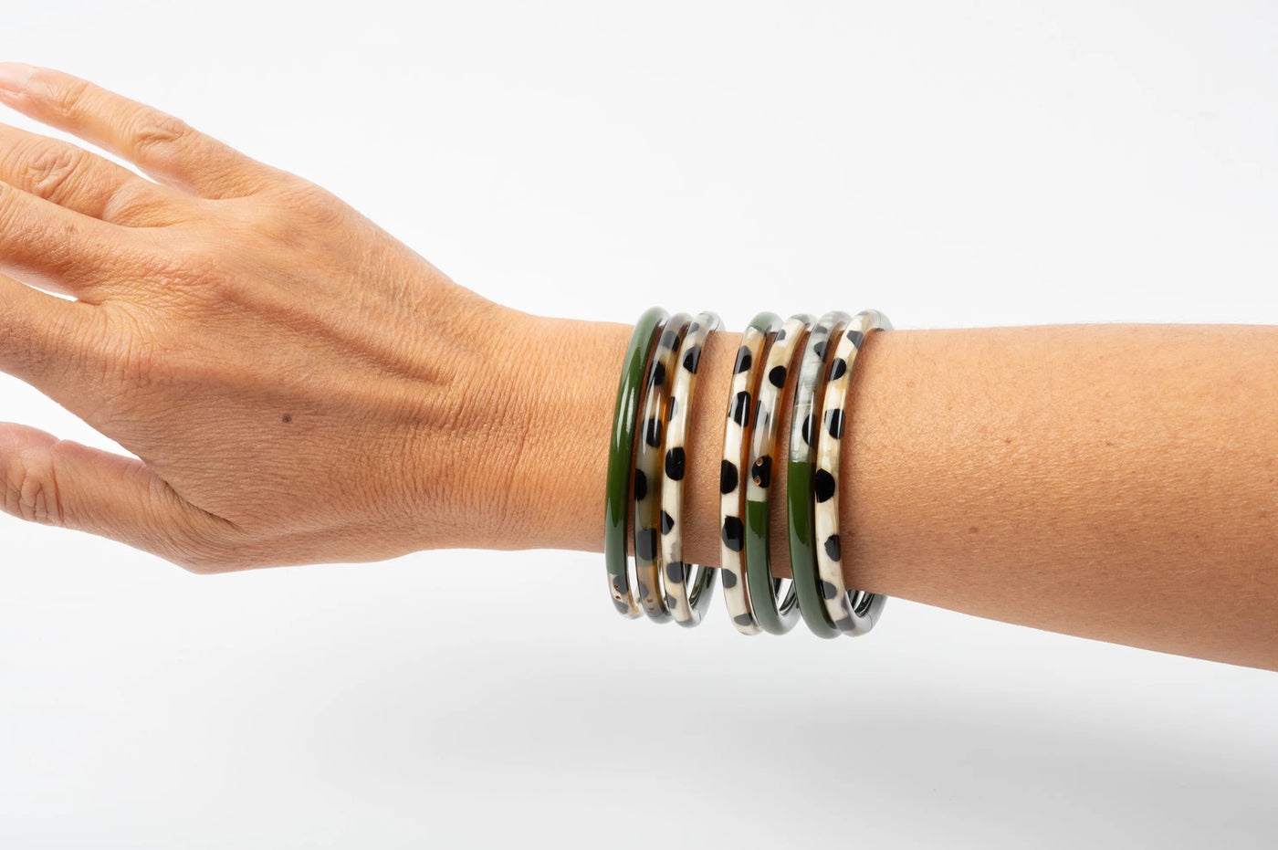 Joe Fin à l'unité - Léopard & Kaki - bracelet en corne bicolore