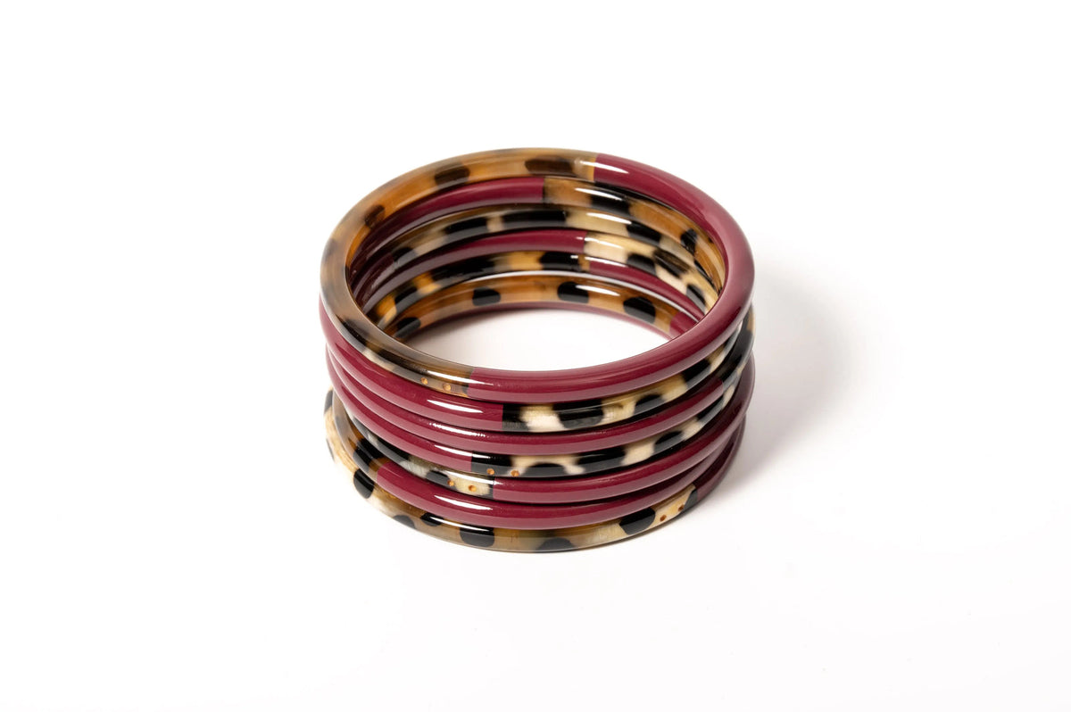 Joe Fin à l'unité - Léopard & Bordeaux - bracelet en corne bicolore
