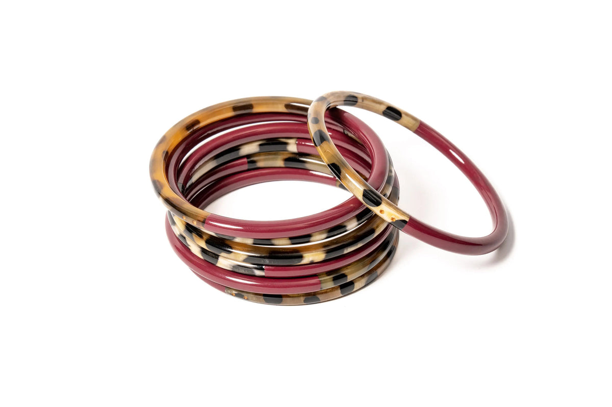 Joe Fin à l'unité - Léopard & Bordeaux - bracelet en corne bicolore