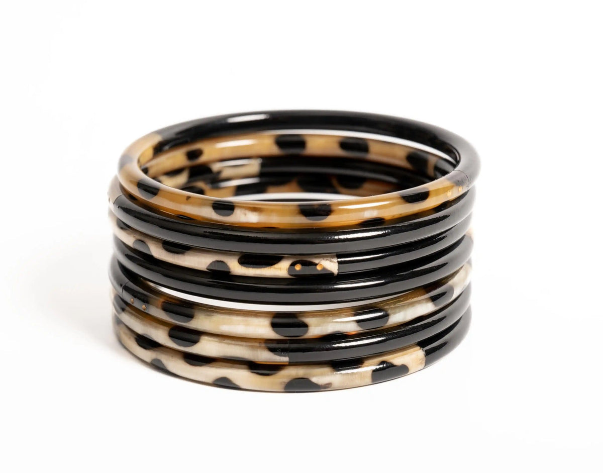 Joe Fin à l'unité - Léopard & noir - bracelet en corne bicolore
