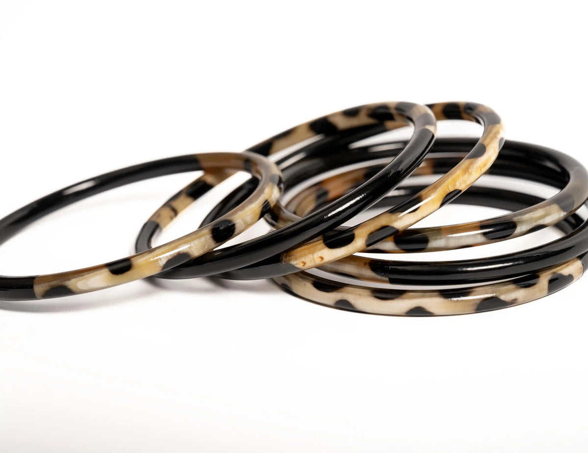 Joe Fin à l'unité - Léopard & noir - bracelet en corne bicolore