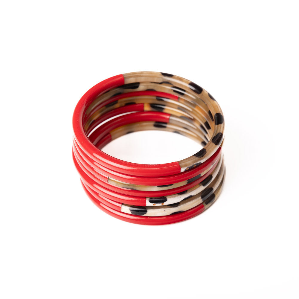 Joe Fin à l'unité - Léopard & Rouge - bracelet en corne bicolore
