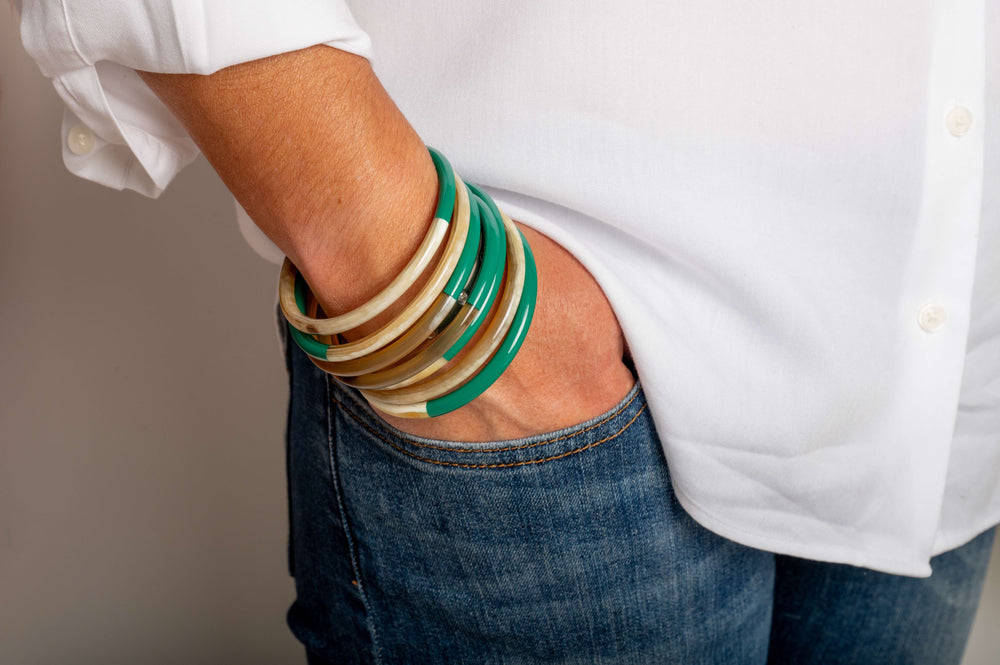 Joe Fin à l'unité - Paon - bracelet en corne bicolore