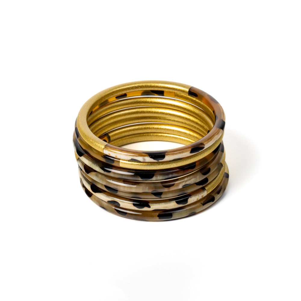 Joe Fin à l'unité - Léopard & Doré - bracelet en corne bicolore