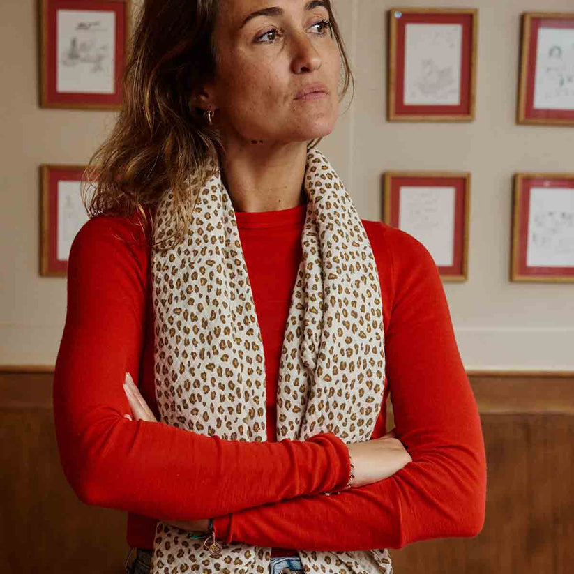 Grand Foulard Bianca - Leopard Greige