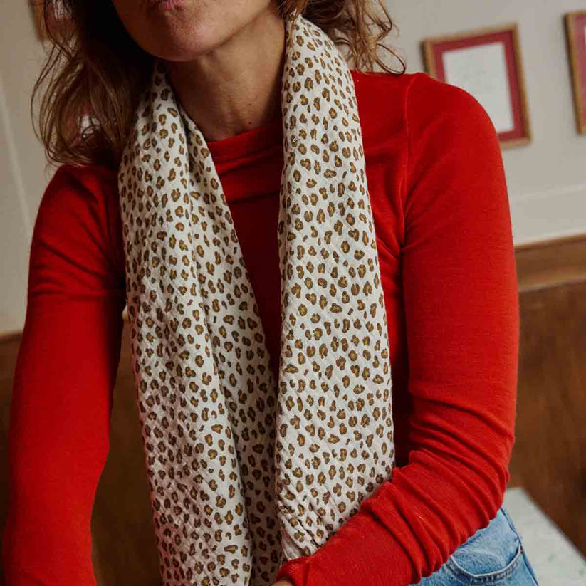 Grand Foulard Bianca - Leopard Greige