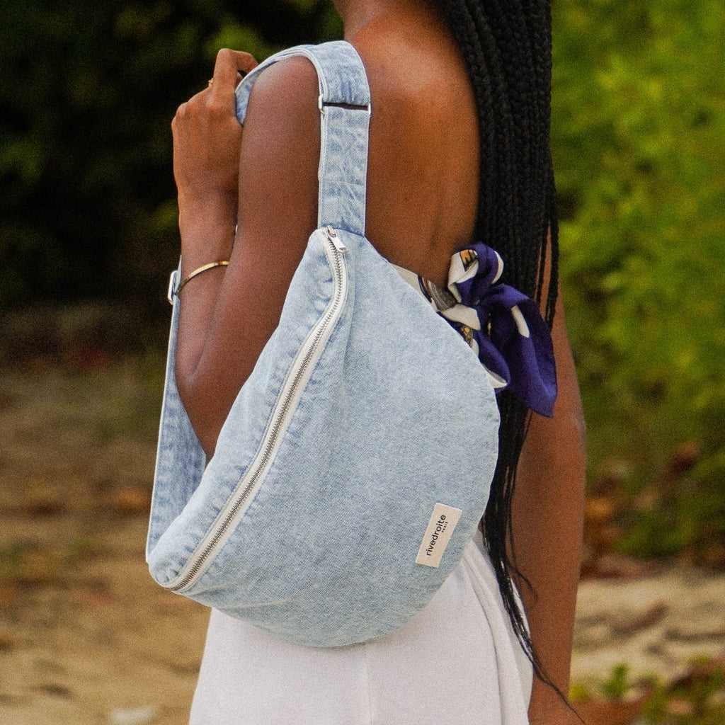 Custine XL - Denim Clair Délavé - Banane en coton