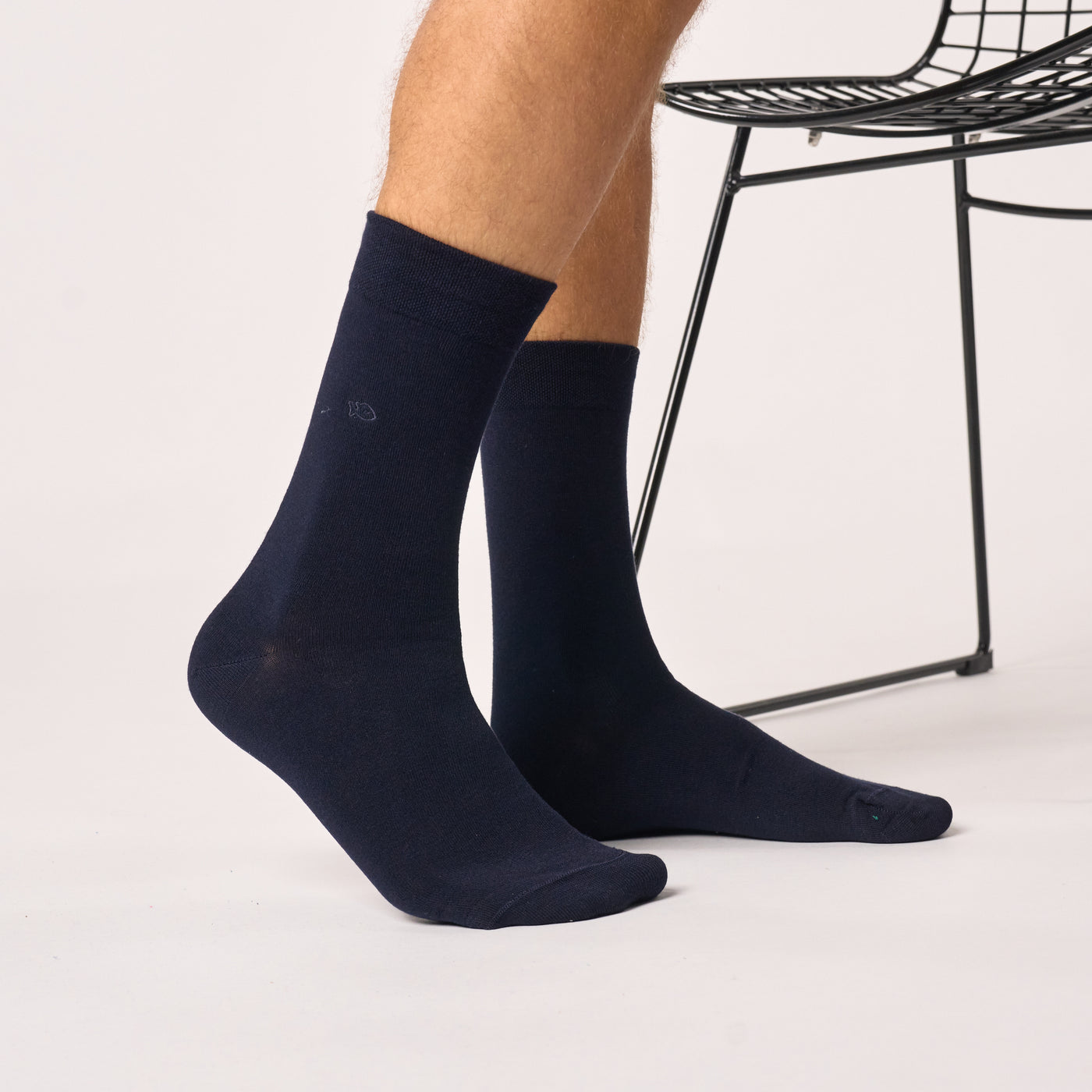 CBA03 Chaussettes unies en bambou - Marine - Homme