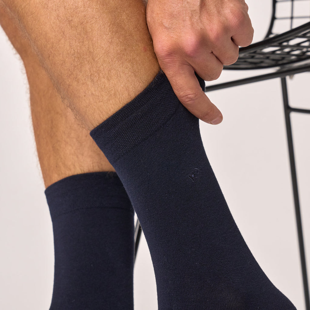 CBA03 Chaussettes unies en bambou - Marine - Homme
