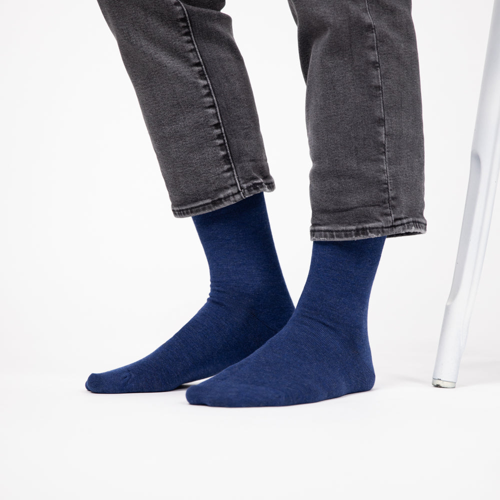 CBA05 Chaussettes unies en bambou - Bleu chiné - Homme