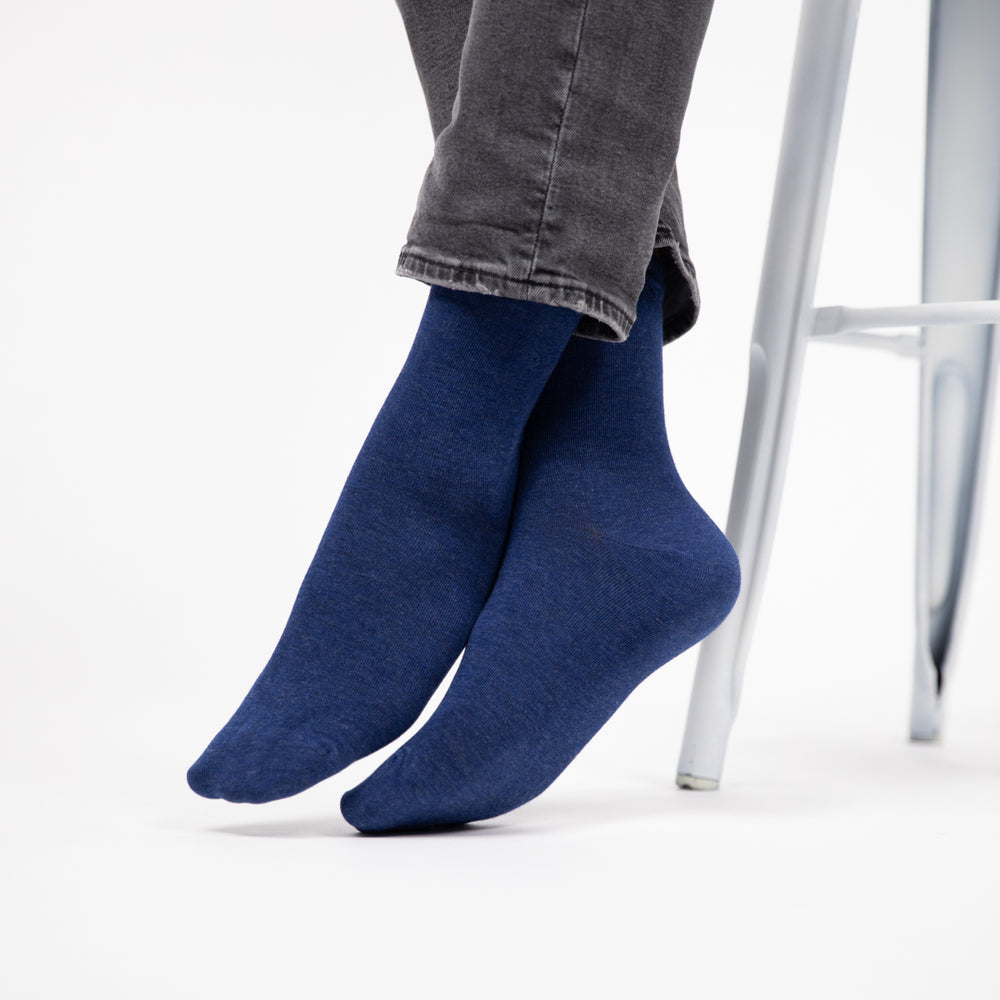 CBA05 Chaussettes unies en bambou - Bleu chiné - Homme