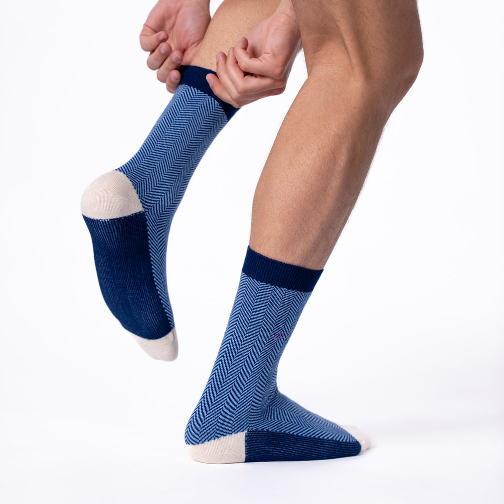 CH38 - Chaussettes Chevrons - Bleu Marine - Homme