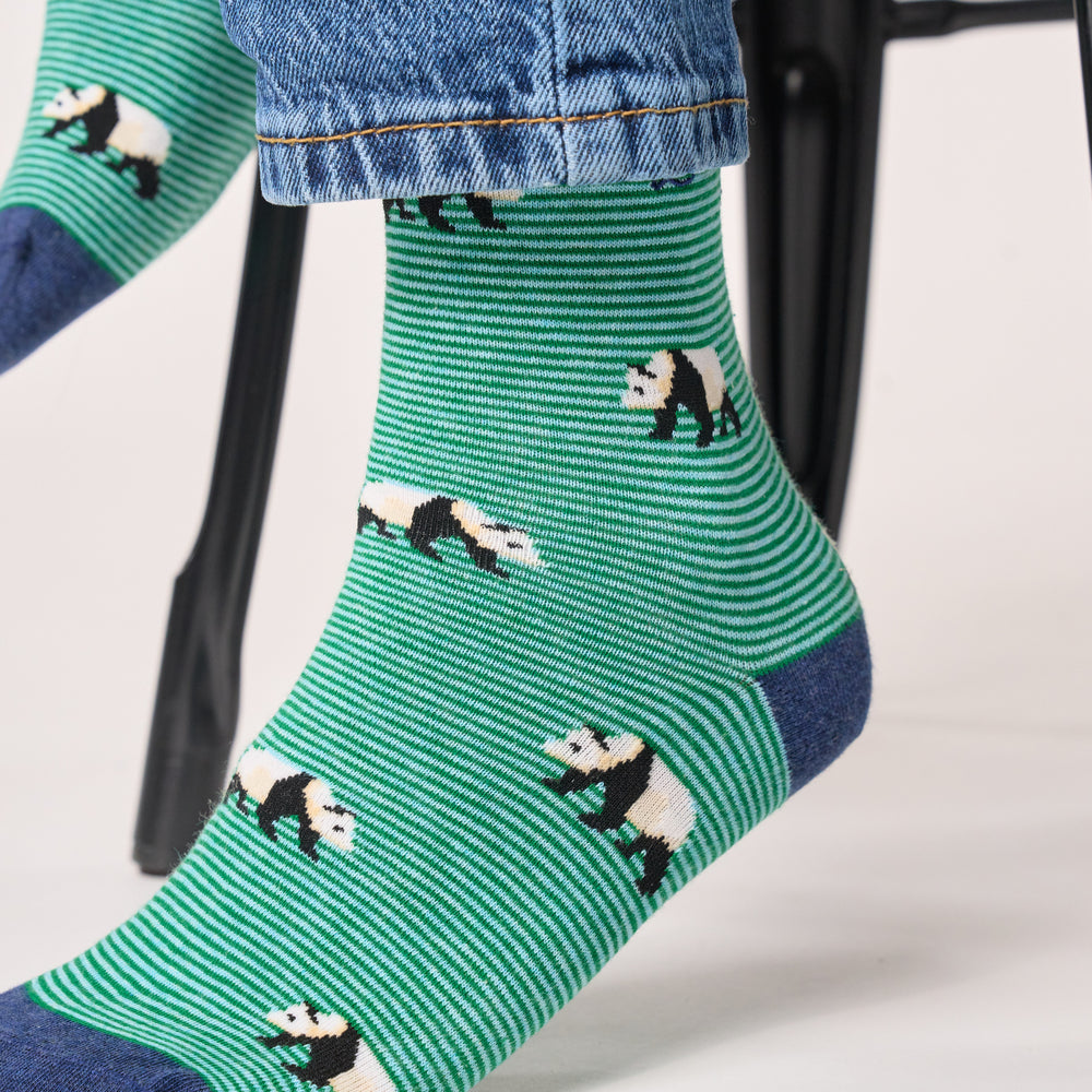CHA36 - Chaussettes en coton peigné animaux - Panda blanc - Homme