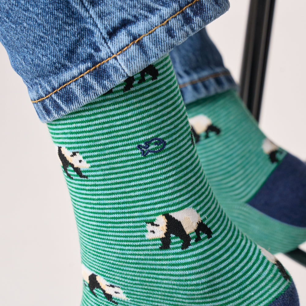 CHA36 - Chaussettes en coton peigné animaux - Panda blanc - Homme
