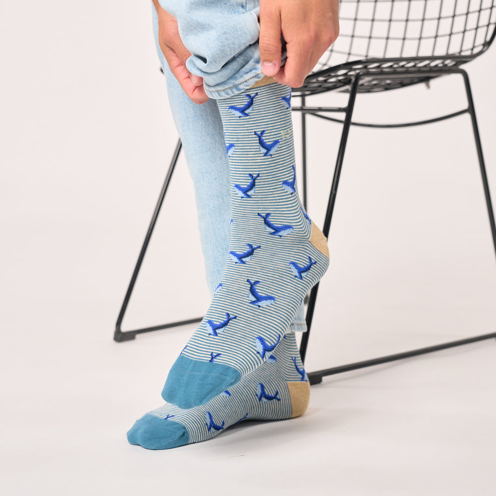 CHA38 - Chaussettes en coton peigné animaux - Baleine - Homme