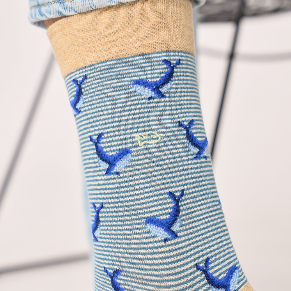 CHA38 - Chaussettes en coton peigné animaux - Baleine - Homme
