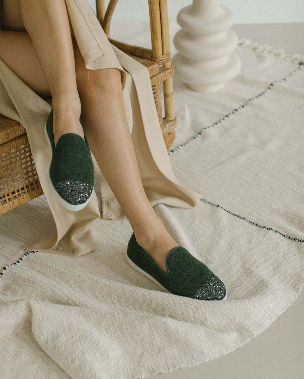 Chaussons Kaki Paillettes - Femme