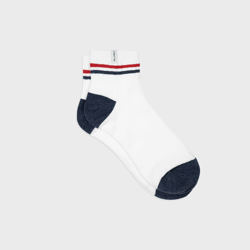Chaussettes en coton peigné Mi-hautes - Blanc, rayé rouge et bleu#CMH05 - Homme