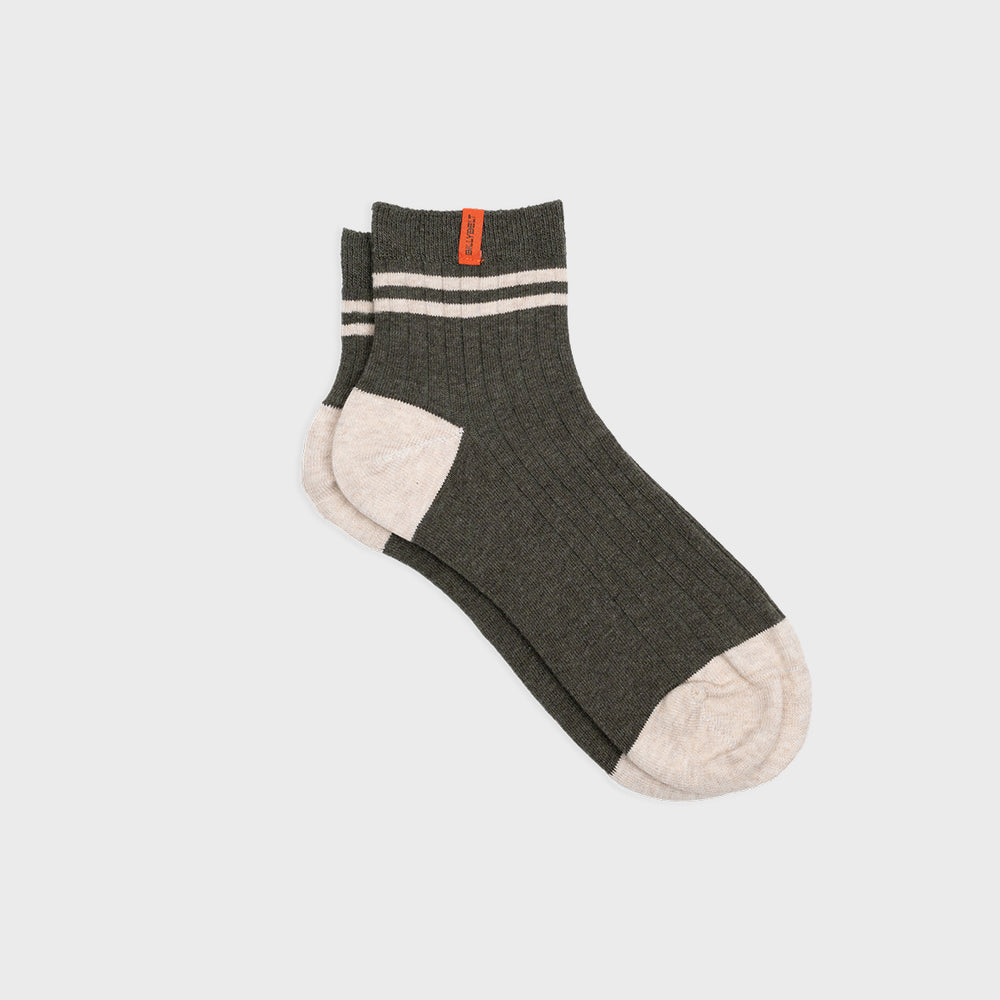 CMH06 Chaussettes en coton peigné Mi-hautes - Kaki, rayé beige - Homme