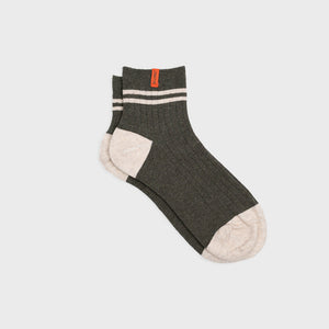 Chaussettes en coton peigné Mi-hautes - Kaki, rayé beige #CMH06 - Homme