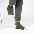 CMH06 Chaussettes en coton peigné Mi-hautes - Kaki, rayé beige - Homme