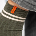 CMH06 Chaussettes en coton peigné Mi-hautes - Kaki, rayé beige - Homme