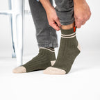 CMH06 Chaussettes en coton peigné Mi-hautes - Kaki, rayé beige - Homme