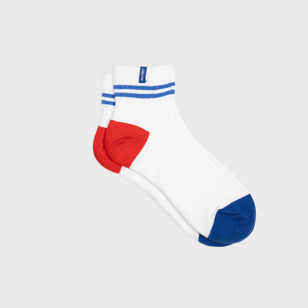 Chaussettes en coton peigné Mi-hautes - Blanc, rayé bleu #CMH07 - Homme