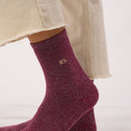 CP37 - Chaussettes unies en coton peigné - Pailletées - Aubergine - Femme