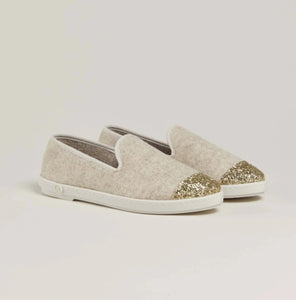 Chaussons Bruson, laine beige paillettes - Femme